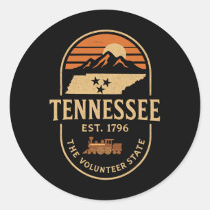 Sticker Rond Drapeau Vintage Tn Tennessee Établie 1796 Orange U