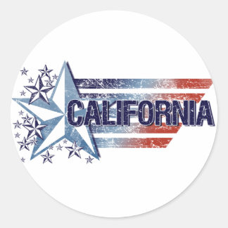 Sticker Rond Drapeau vintage USA avec étoile - Californie