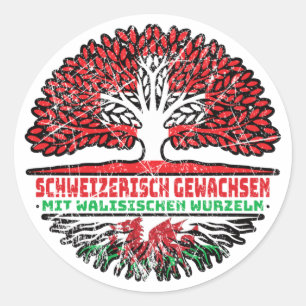 Sticker Rond Drapeau Walisisch Schweizer Schweiz Baum Wurzel
