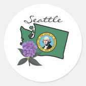 Sticker Rond Drapeau Washington et Fleur Rhododendron Pacifique (Devant)
