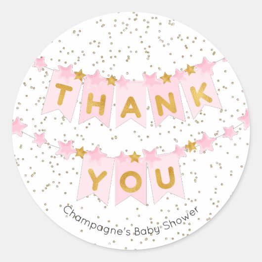 Sticker Rond Drapeaux à soute rose Merci d'or (Devant)