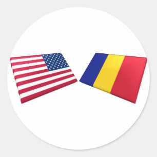Sticker Rond Drapeaux américains et roumains