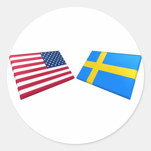 Sticker Rond Drapeaux américains et suédois (Devant)
