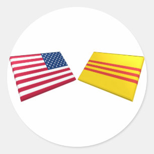 Sticker Rond Drapeaux américains et vietnamiens (Vietnam du Sud