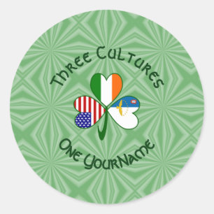 Sticker Rond Drapeaux américains irlandais azoréens Shamrock Pe