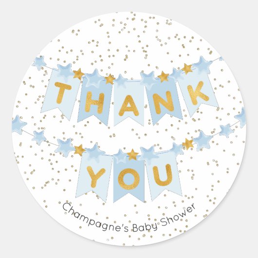 Sticker Rond Drapeaux bleus de Bunting Merci or (Devant)