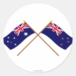 Sticker Rond Drapeaux croisés Australie et Nouvelle-Zélande