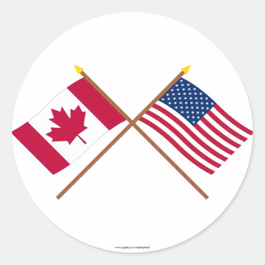 Sticker Rond Drapeaux croisés Canada et États-Unis (Devant)