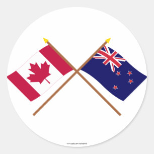 Sticker Rond Drapeaux croisés Canada et Nouvelle-Zélande
