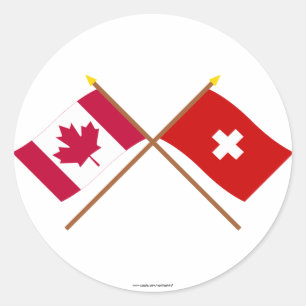 Sticker Rond Drapeaux croisés Canada et Suisse