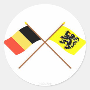 Sticker Rond Drapeaux croisés de région de la Belgique et de 