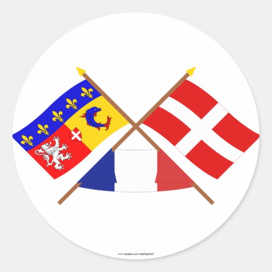 Sticker Rond Drapeaux croisés de Rhône-Alpes et Haute-Savoie (Devant)