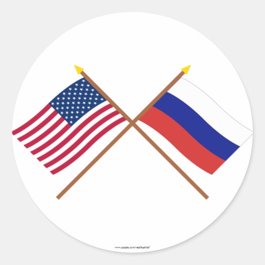Sticker Rond Drapeaux croisés des États-Unis et de la Russie (Devant)