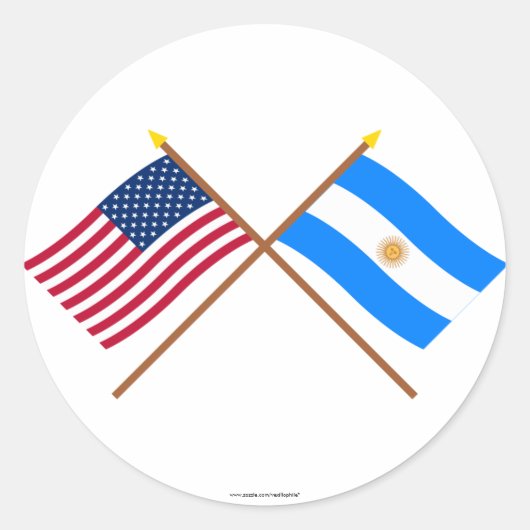 Sticker Rond Drapeaux croisés des États-Unis et de l'Argentine (Devant)