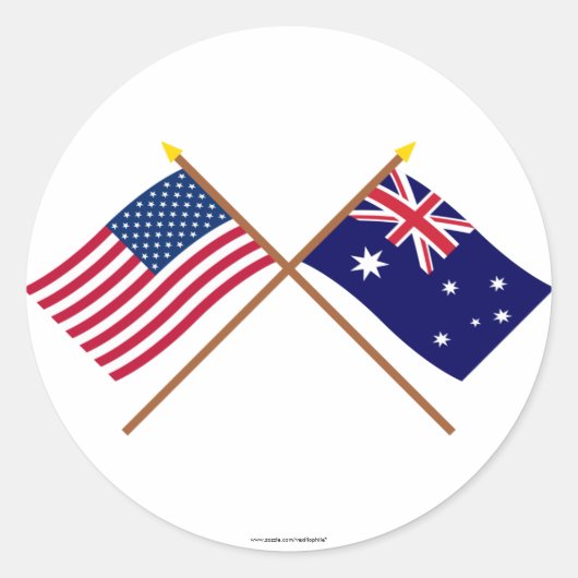 Sticker Rond Drapeaux croisés des États-Unis et de l'Australie (Devant)