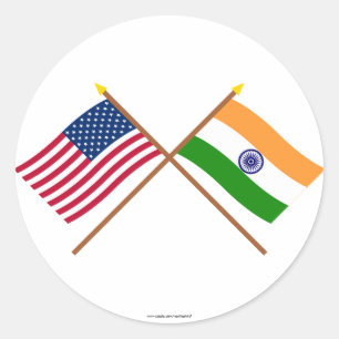 Sticker Rond Drapeaux croisés des États-Unis et de l'Inde