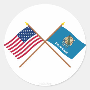 Sticker Rond Drapeaux croisés des États-Unis et de l'Oklahoma