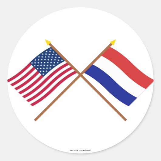 Sticker Rond Drapeaux croisés des États-Unis et de Pays-Bas (Devant)