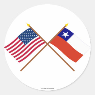 Sticker Rond Drapeaux croisés des États-Unis et du Chili
