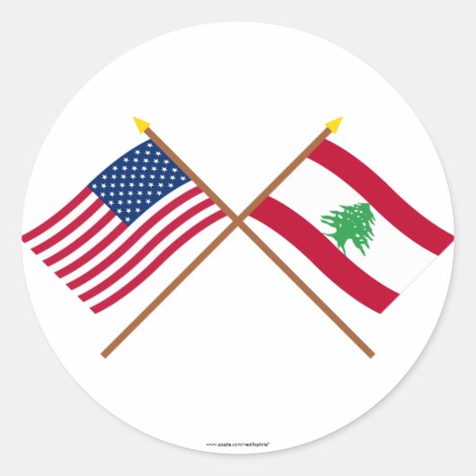 Sticker Rond Drapeaux croisés des États-Unis et du Liban (Devant)