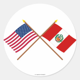 Sticker Rond Drapeaux croisés des États-Unis et du Pérou