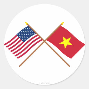 Sticker Rond Drapeaux croisés des États-Unis et du Vietnam