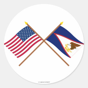 Sticker Rond Drapeaux croisés des Samoa américaines et américai