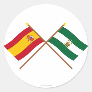 Sticker Rond Drapeaux croisés d'Espagne et d'Andalousie