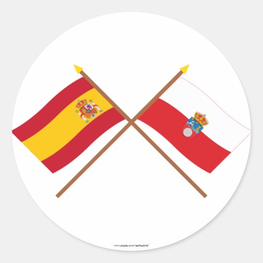 Sticker Rond Drapeaux croisés d'Espagne et de Cantabrie (Devant)
