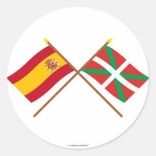 Sticker Rond Drapeaux croisés d'Espagne et de País Vasco (Eus