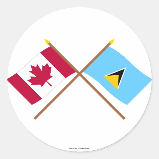 Sticker Rond Drapeaux croisés du Canada et de Sainte-Lucie (Devant)