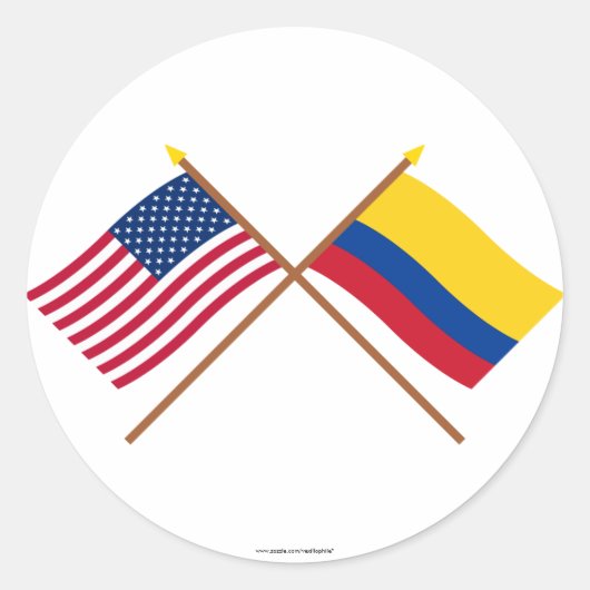 Sticker Rond Drapeaux croisés États-Unis et Colombie (Devant)