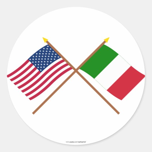 Sticker Rond Drapeaux croisés États-Unis et Italie (Devant)