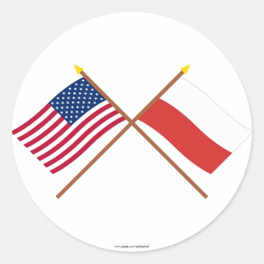 Sticker Rond Drapeaux croisés États-Unis et Pologne (Devant)