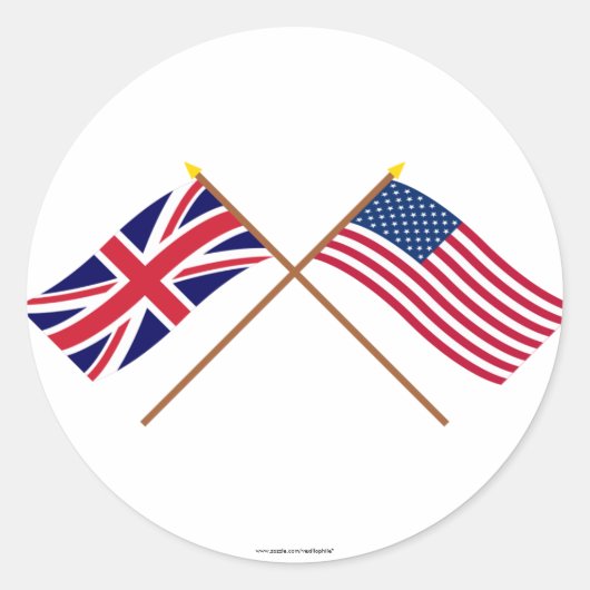Sticker Rond Drapeaux croisés Royaume-Uni et États-Unis (Devant)