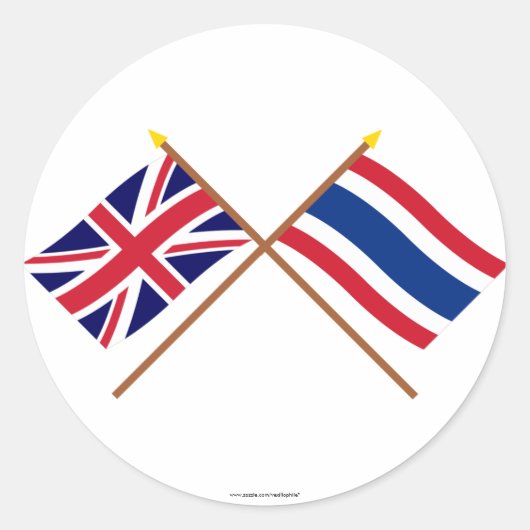 Sticker Rond Drapeaux croisés Royaume-Uni et Thaïlande (Devant)