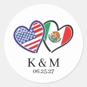 Sticker Rond Drapeaux de cœur mexicano-américains