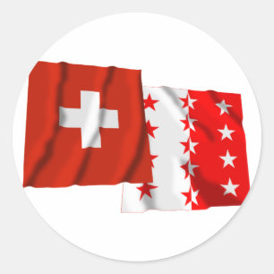 Sticker Rond Drapeaux de la Suisse et du Valais