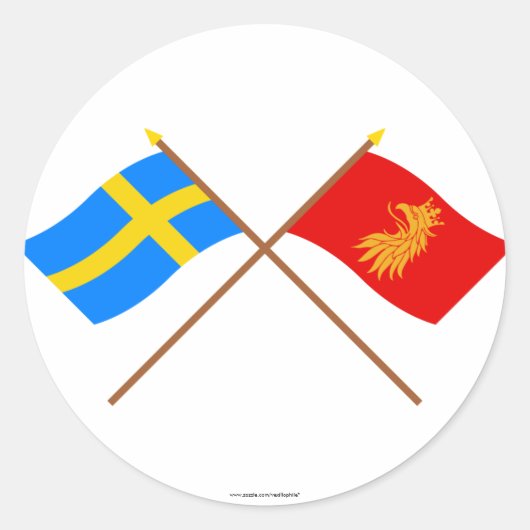 Sticker Rond Drapeaux de Suède et de Skåne län traversés (Devant)