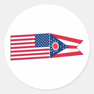 Sticker Rond Drapeaux des Etats-Unis et de l'Ohio