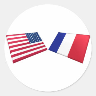 Sticker Rond Drapeaux des USA et de la France