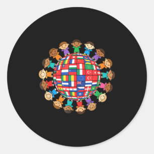 Sticker Rond Drapeaux du monde globe enfants unité internationa