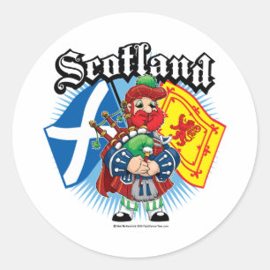 Sticker Rond Drapeaux et joueur de pipeau de l'Ecosse