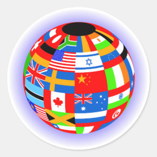 Sticker Rond drapeaux internationaux globe terre