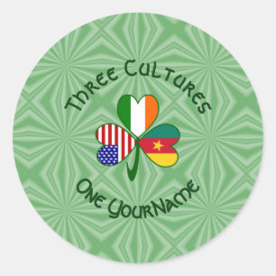 Sticker Rond Drapeaux irlandais camerounais américains Shamrock