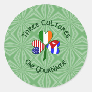 Sticker Rond Drapeaux irlandais cubains USA Trèfle personnalisé