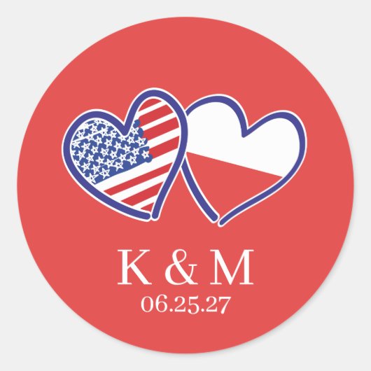 Sticker Rond Drapeaux polono-américains du cœur (Devant)