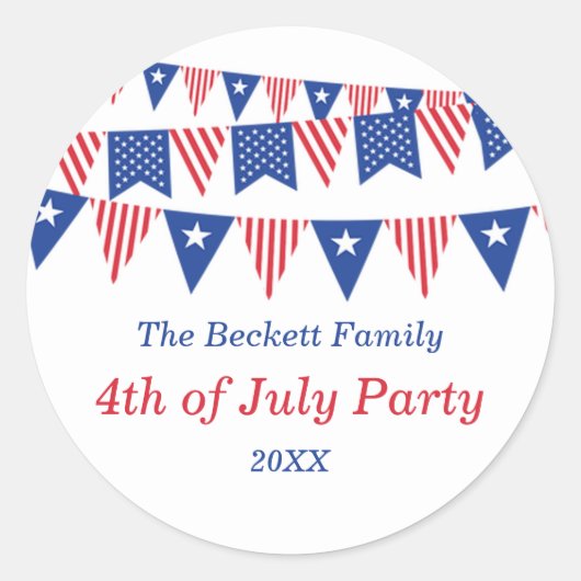 Sticker Rond Drapeaux rouges, blancs et bleus 4 juillet fête (Devant)