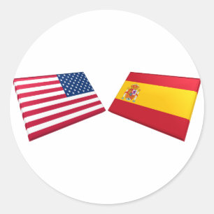 Sticker Rond Drapeaux US et Espagne