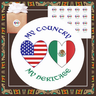 Sticker Rond Drapeaux USA Mexique Cœurs Mon Pays Mon Héritage